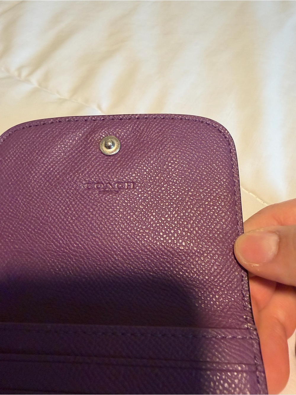 Coach Small Purple Leather Trifold Wallet - Picture 5 of 6